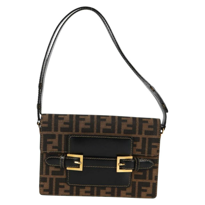【日本直送】FENDI Zucca 帆布單肩包 黑棕色 正品 142299V-12