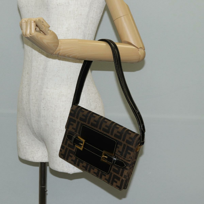 【日本直送】FENDI Zucca 帆布單肩包 黑棕色 正品 142299V-27