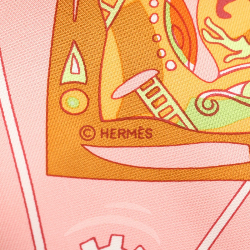 HERMES Carre90 La mecanique des idees 圍巾 絲綢 粉紅色 多色 二手 女士-1