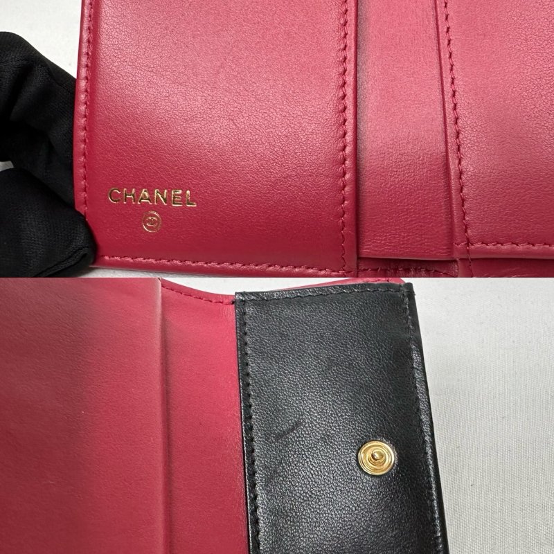 CHANEL 19黑金羊三折短夾-7