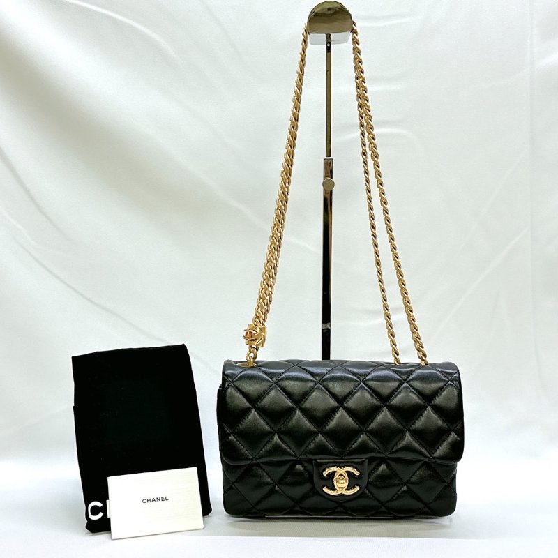 CHANEL 22K黑金金柱調節釦風琴包-0