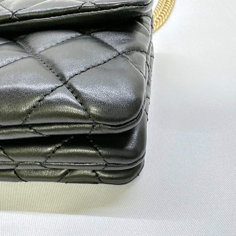 CHANEL 22K黑金金柱調節釦風琴包-10