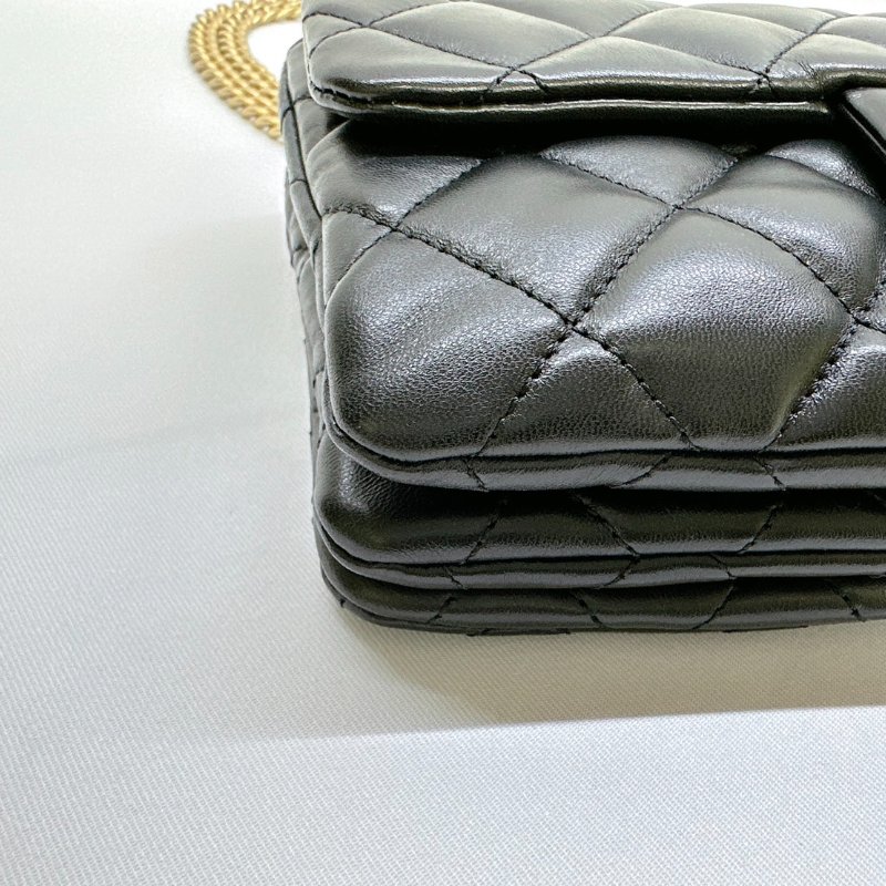 CHANEL 22K黑金金柱調節釦風琴包-11