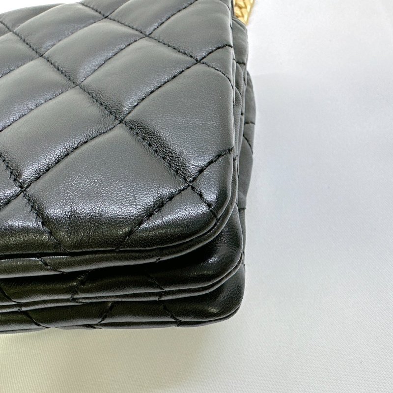 CHANEL 22K黑金金柱調節釦風琴包-12