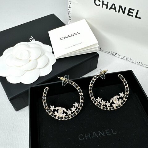 CHANEL 23C水鑽星星半圓耳環