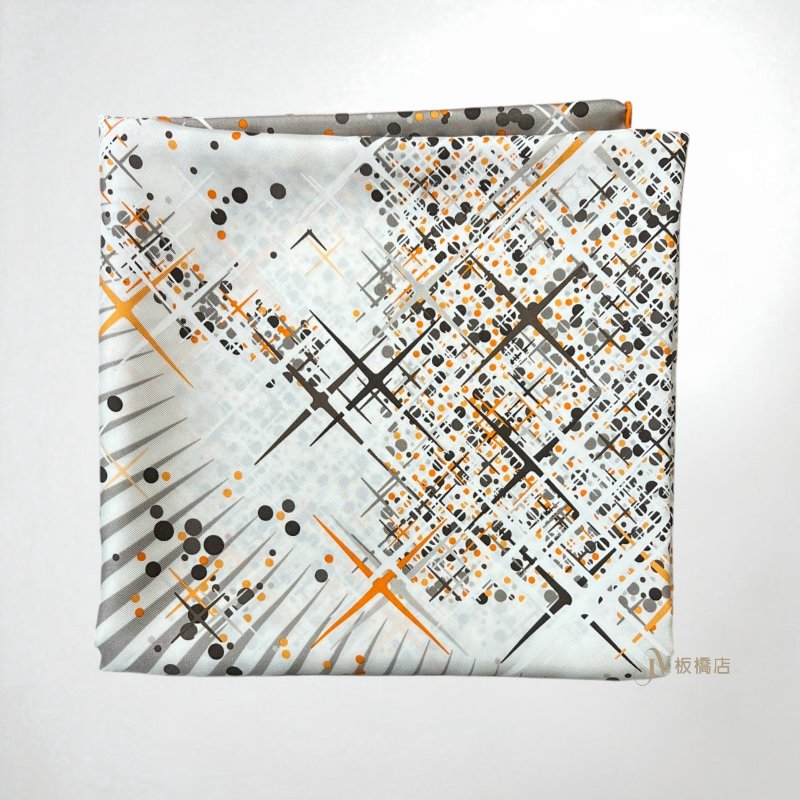 Hermes灰底橘邊點點十字光芒方絲巾 90x90-1