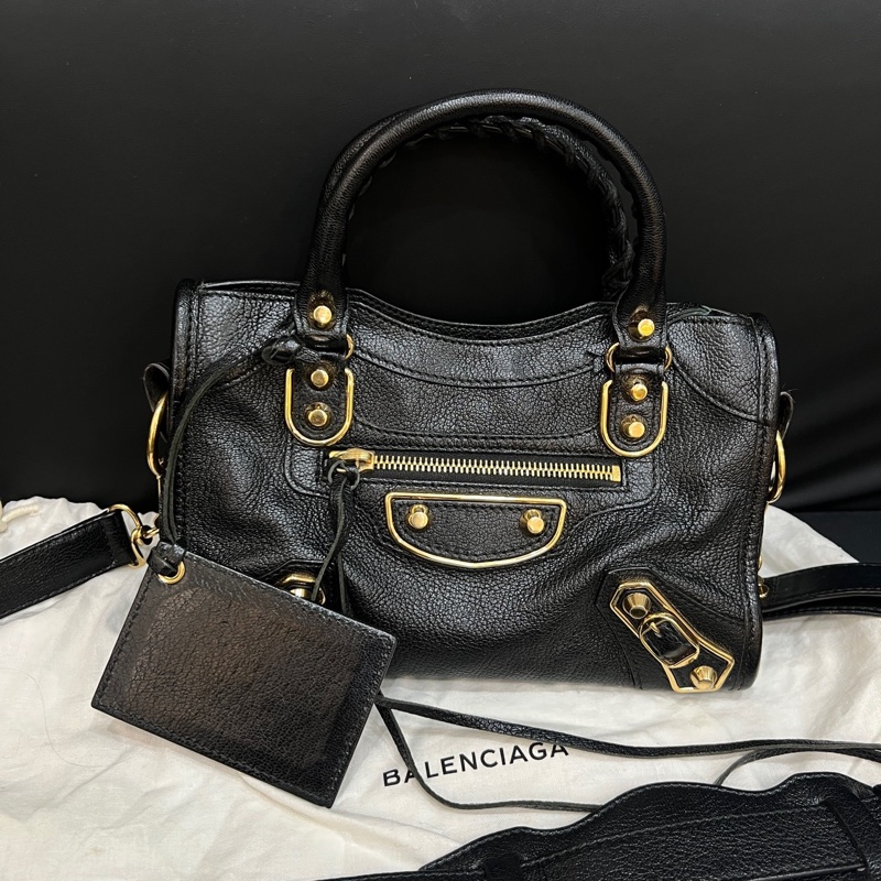 Balenciage 機車包 mini 黑金 底長約23 配件防塵 。-1