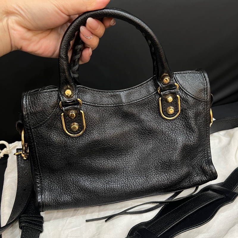 Balenciage 機車包 mini 黑金 底長約23 配件防塵 。-2