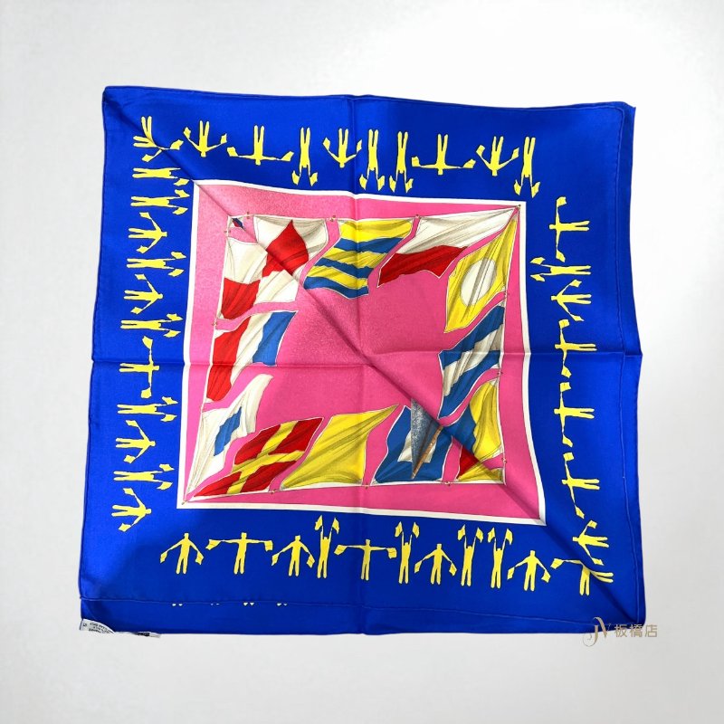 Hermes藍粉航海圖絲巾-1