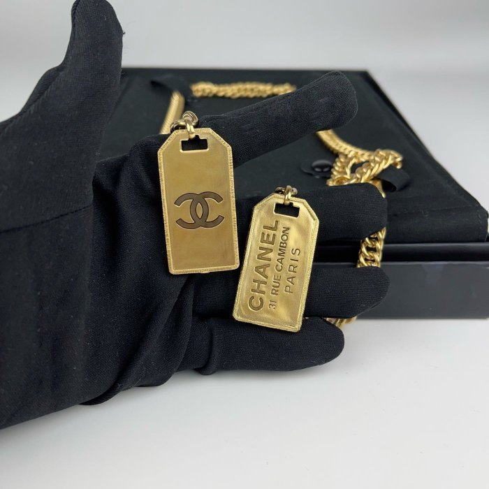 Chanel 金色 粗鍊 雙面 軍牌 金牌 項鍊 頸鍊 AB2385-8