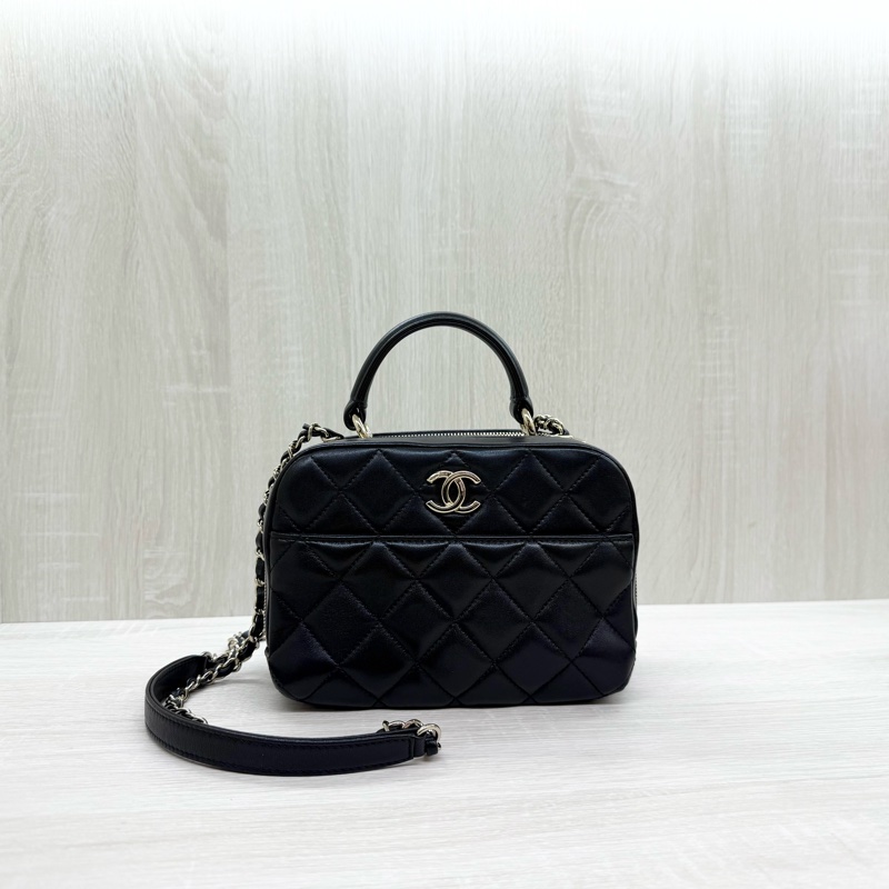 CHANEL黑色羊皮TRENDY CC雙拉鍊相機包AS1627-0