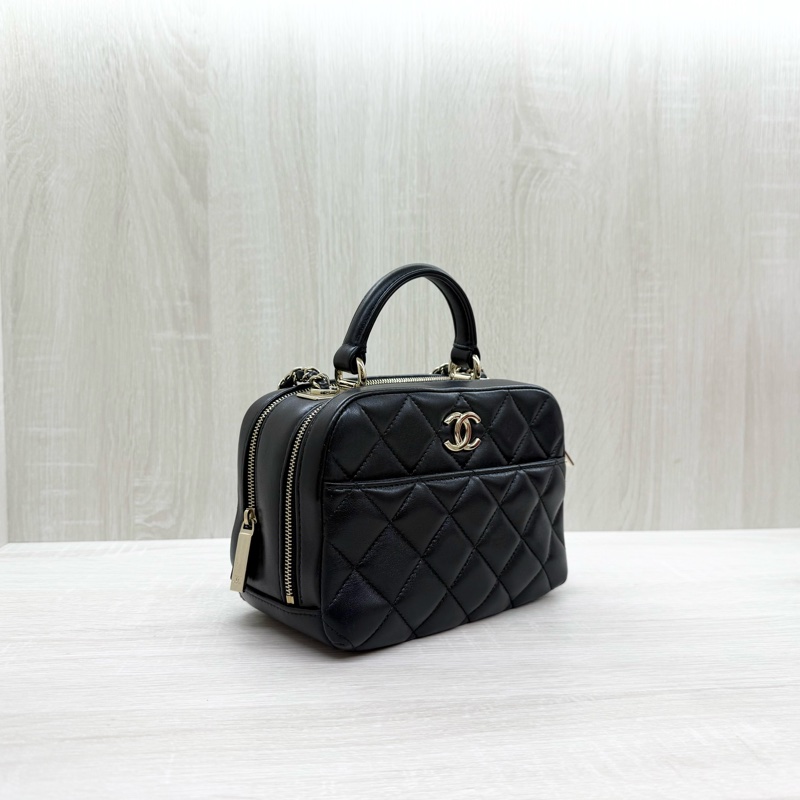 CHANEL黑色羊皮TRENDY CC雙拉鍊相機包AS1627-3