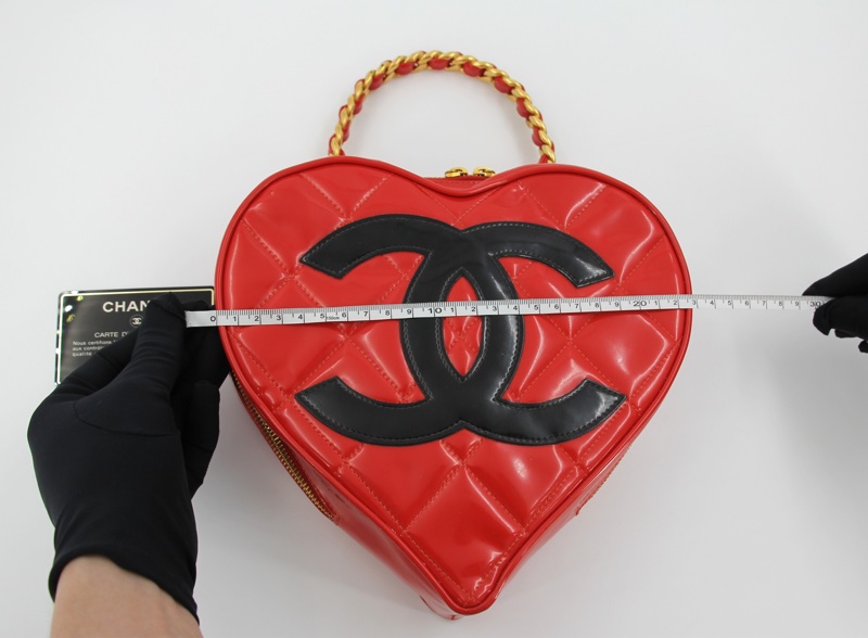 Chanel Vintage 1995 Leather Red Barbie Heart Vanity Handbag-26