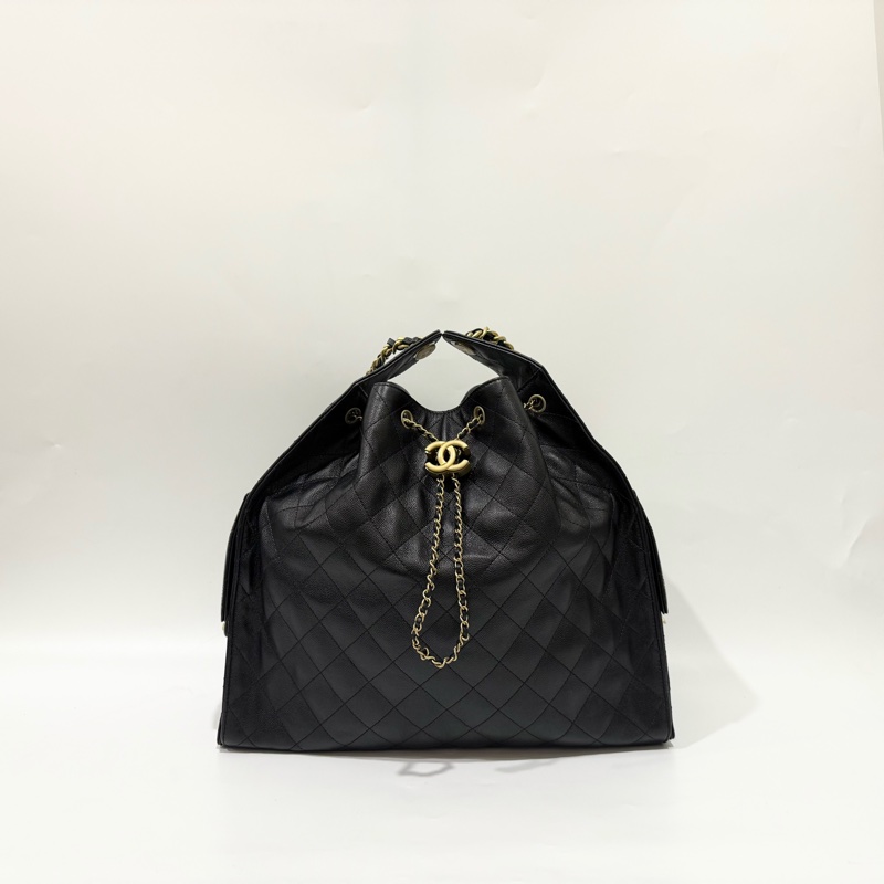 CHANEL黑色金釦牛皮大號25包AS5553-0