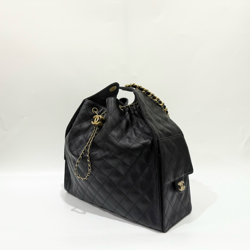 CHANEL黑色金釦牛皮大號25包AS5553-2