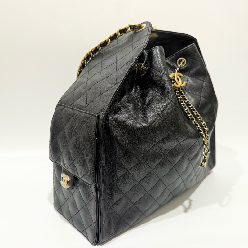 CHANEL黑色金釦牛皮大號25包AS5553-4