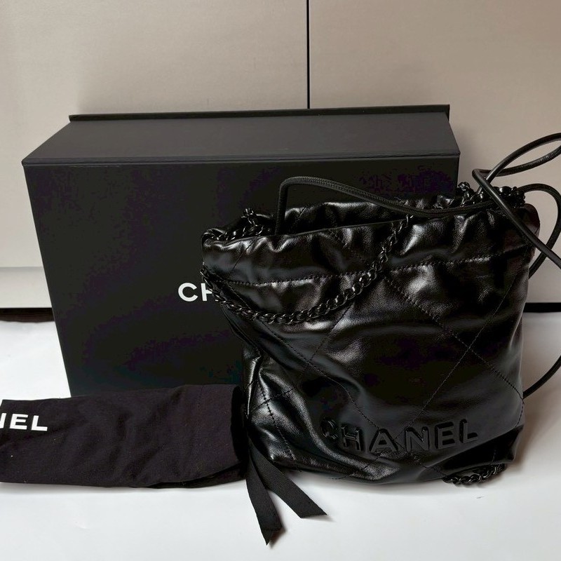 Chanel so black 黑皮黑鍊帶 mini 22包-2