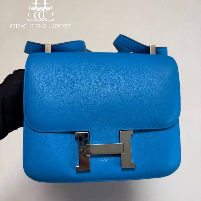 🌈Hermes💙Constance 24💙藍色銀扣🌟98新🌟evercolor皮🌟-0