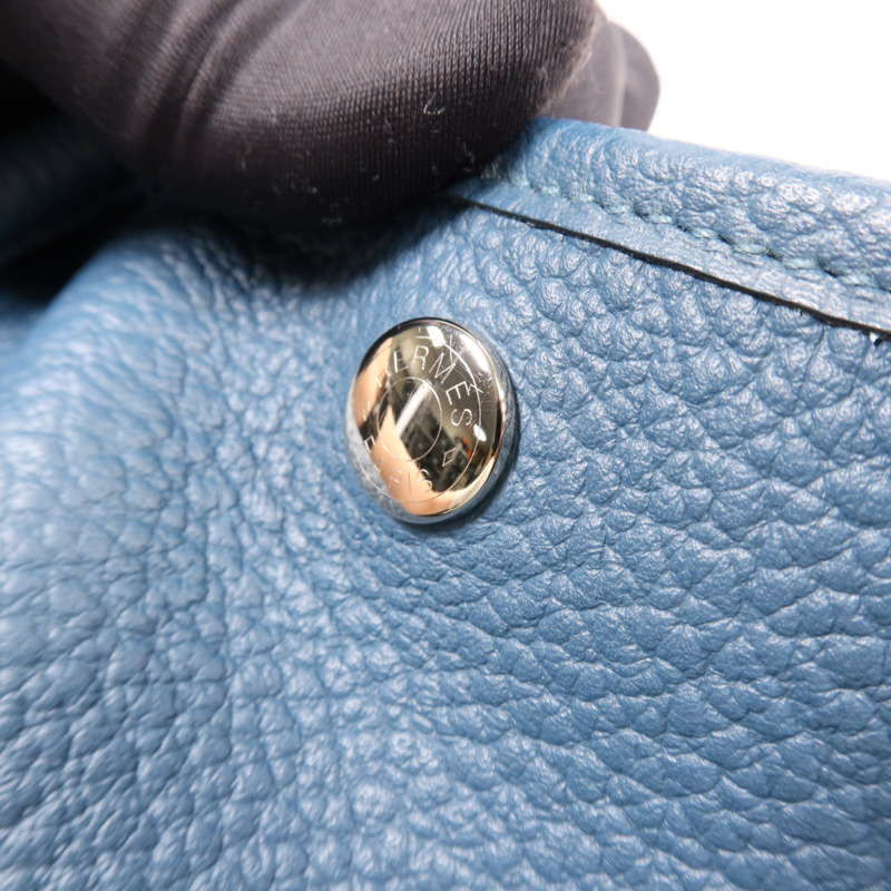 HERMES Negonda皮革Garden Party PM銀扣手挽袋 Bleu Outremer-12