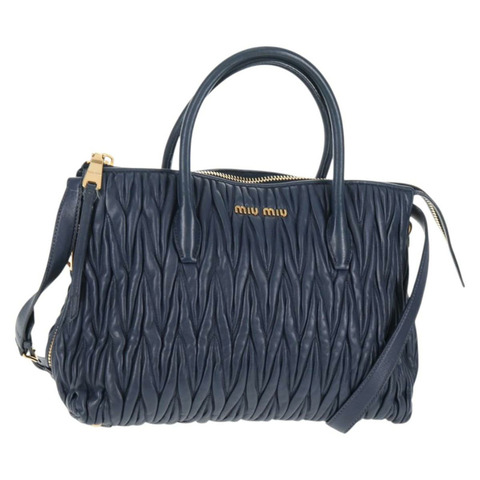 Miu Miu Matelasse 手提包 皮革 2way 藍色 金 正品 SW1513V