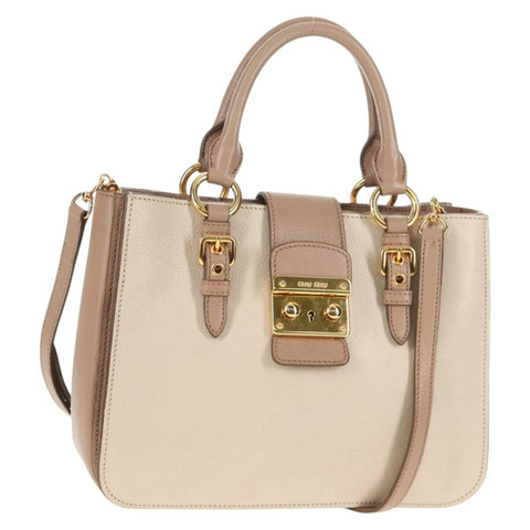 Miu Miu 手提包 皮革 2way 米色 金色 正品 135311V