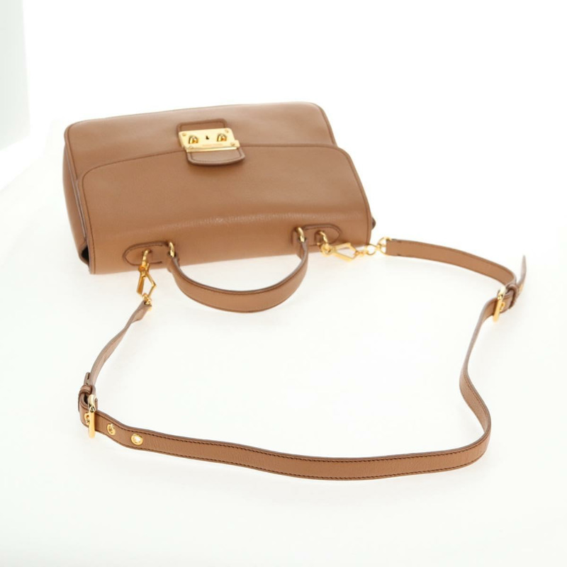 【日本直送】Miu Miu 手提包 皮革 2way 棕色 金色 正品 135322V-7