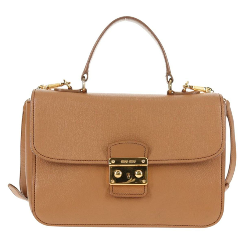 【日本直送】Miu Miu 手提包 皮革 2way 棕色 金色 正品 135322V-12