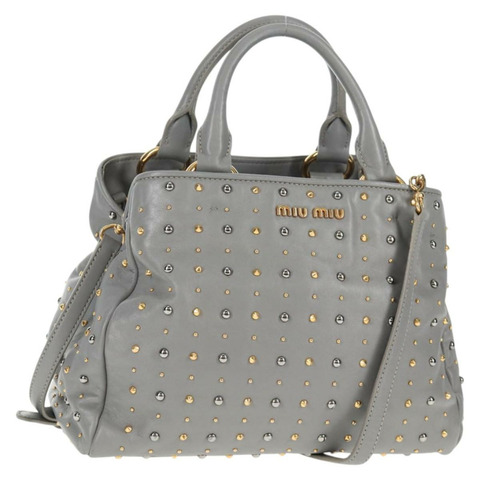 Miu Miu 手提包 皮革 2way 灰色 金色 正品 135324V