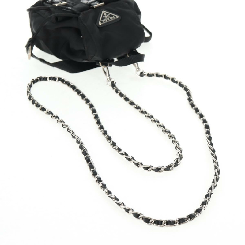 【日本直送】PRADA 鏈條單肩包 尼龍 黑色 銀色 正品 128179M-7