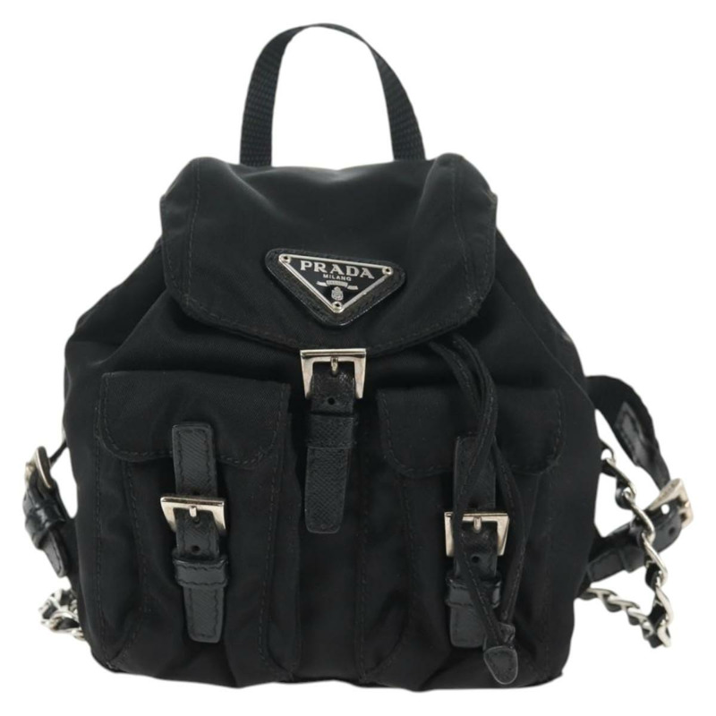 【日本直送】PRADA 鏈條單肩包 尼龍 黑色 銀色 正品 128179M-12