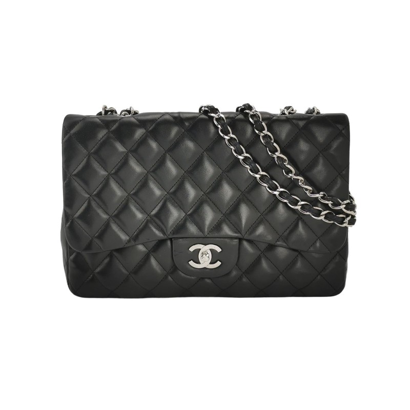 CHANEL Classic Flap CF 經典款 大號 羊皮 菱格紋 黑色 肩背包 30cm-0