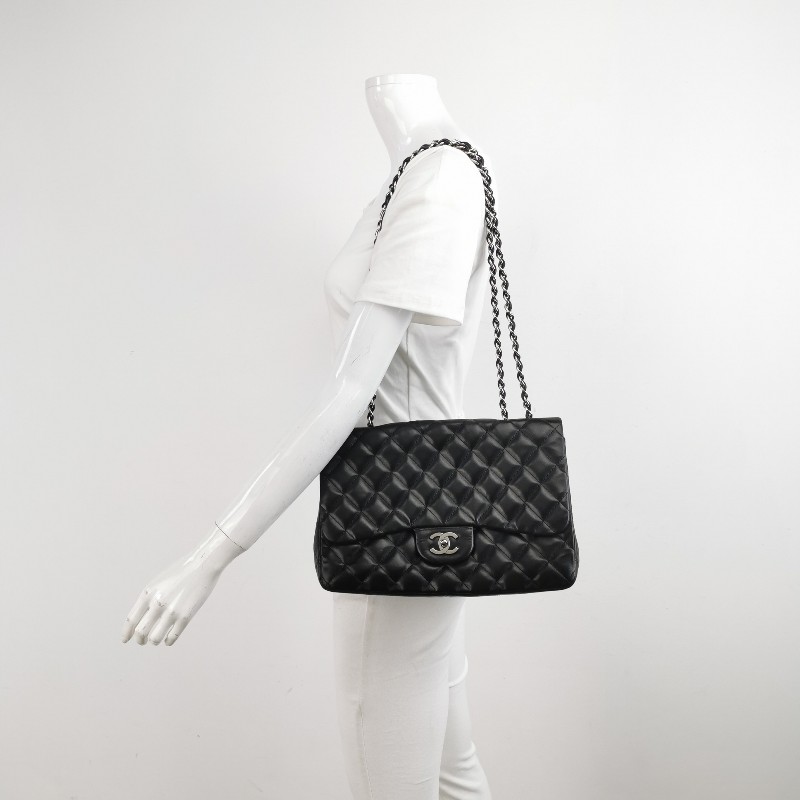 CHANEL Classic Flap CF 經典款 大號 羊皮 菱格紋 黑色 肩背包 30cm-1