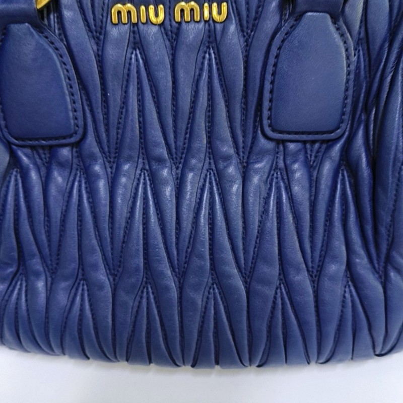 Miu Miu 手提包 斜背包 肩背包托特包 深藍色羊皮 金色五金 可拆卸肩帶-8