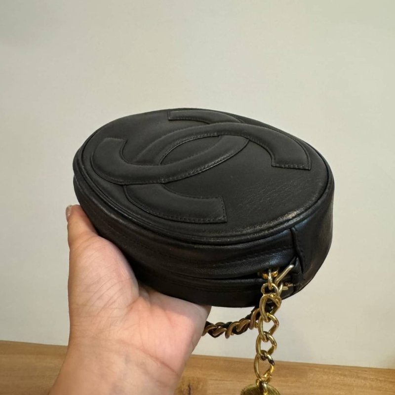 chanel vintage 黑金 斜背包 帶鍊包 蛋形包 流蘇包 肩背包 側背包 手提包-13