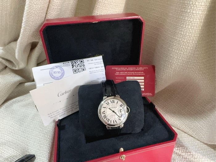小巴黎二手名牌真品Cartier 藍氣球 機械36 有保卡 完成官網登記-16
