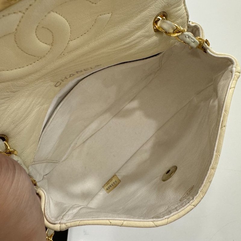 chanel 香奈兒 vintage 米黃 卡其 半月包 肩背包 鏈帶包 鍊條包 斜背包 側背包-17