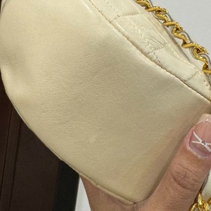 chanel 香奈兒 vintage 米黃 卡其 半月包 肩背包 鏈帶包 鍊條包 斜背包 側背包-21