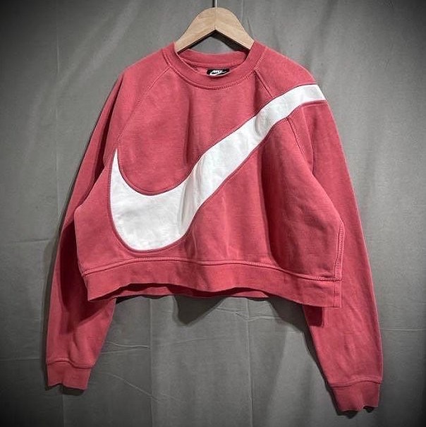 Nike swoosh tracksuit 大勾勾短版衛衣 大學T 復古寬鬆落肩內刷毛大學T croptop L 165/88A-4