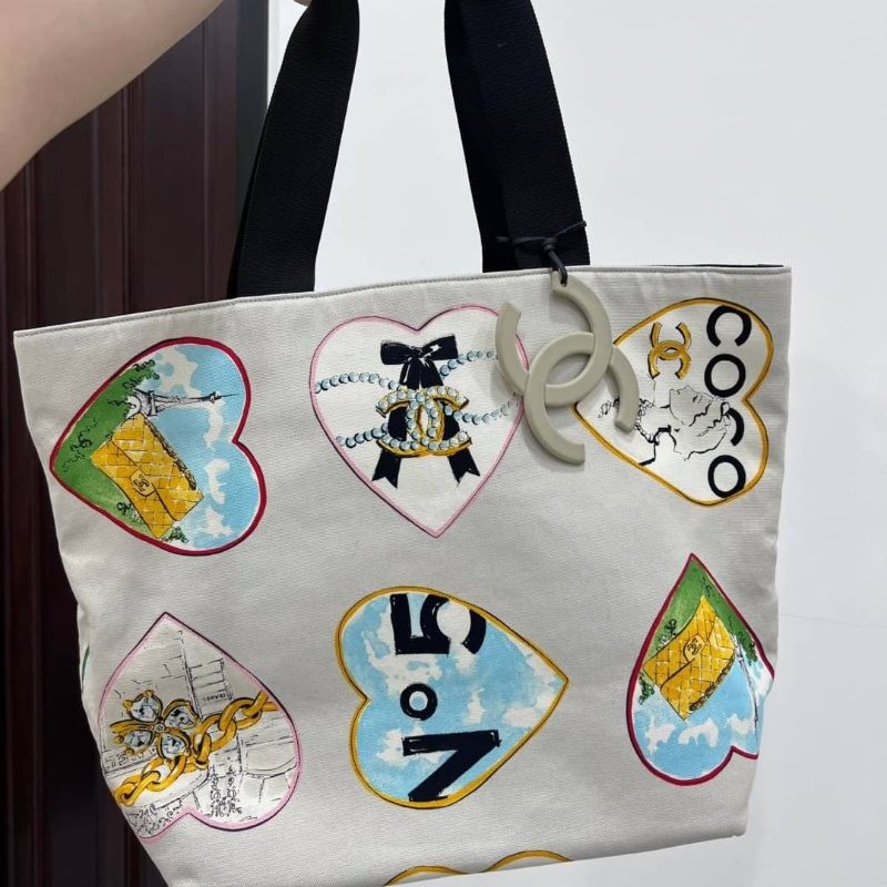 CHANEL 香奈兒 Coco Hearts Tote 帆布 愛心印花 托特包 肩背包 手提包 購物包 購物袋-0