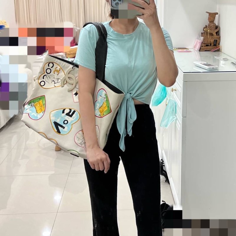CHANEL 香奈兒 Coco Hearts Tote 帆布 愛心印花 托特包 肩背包 手提包 購物包 購物袋-1