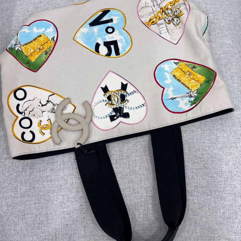 CHANEL 香奈兒 Coco Hearts Tote 帆布 愛心印花 托特包 肩背包 手提包 購物包 購物袋-2
