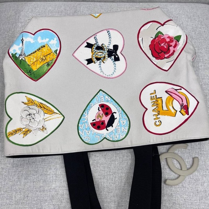 CHANEL 香奈兒 Coco Hearts Tote 帆布 愛心印花 托特包 肩背包 手提包 購物包 購物袋-3