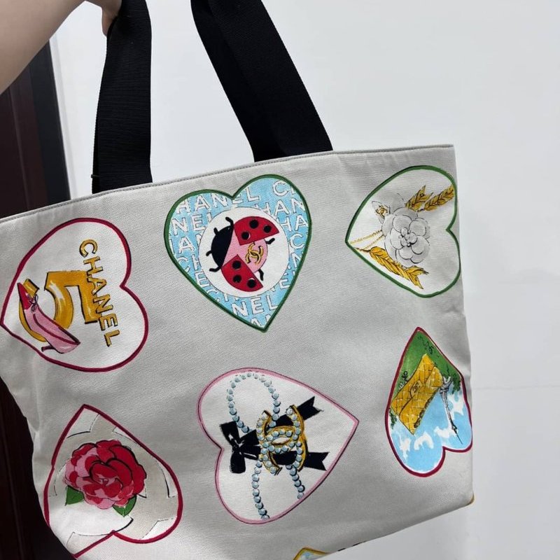 CHANEL 香奈兒 Coco Hearts Tote 帆布 愛心印花 托特包 肩背包 手提包 購物包 購物袋-7
