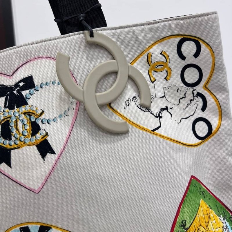 CHANEL 香奈兒 Coco Hearts Tote 帆布 愛心印花 托特包 肩背包 手提包 購物包 購物袋-13
