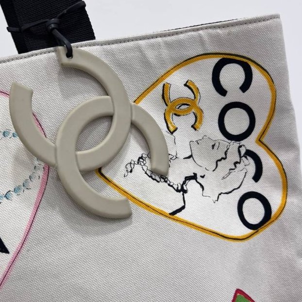CHANEL 香奈兒 Coco Hearts Tote 帆布 愛心印花 托特包 肩背包 手提包 購物包 購物袋-19