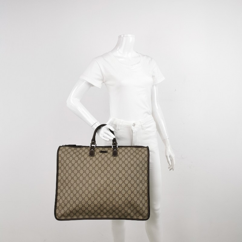 Gucci 牛皮雙G老花皮標字母Logo手提包行李箱包 電腦公事包-4