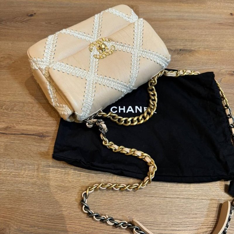 CHANEL 香奈兒 限量款 19 牛皮 粉色 鈎花縫線二 斜背包 肩背包 鍊條包 側背包 手提包-8
