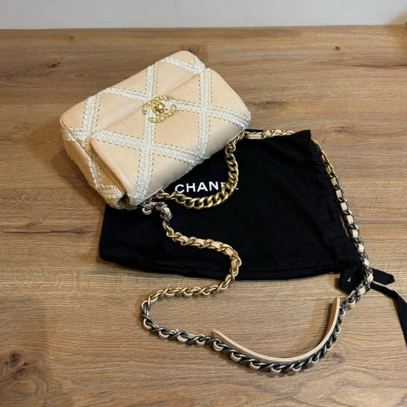CHANEL 香奈兒 限量款 19 牛皮 粉色 鈎花縫線二 斜背包 肩背包 鍊條包 側背包 手提包-9