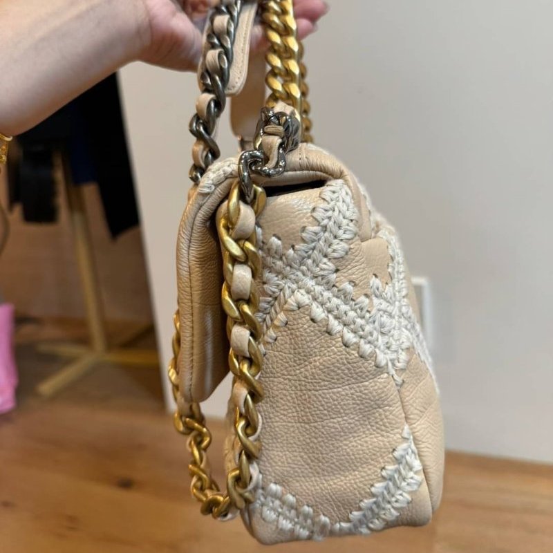 CHANEL 香奈兒 限量款 19 牛皮 粉色 鈎花縫線二 斜背包 肩背包 鍊條包 側背包 手提包-14