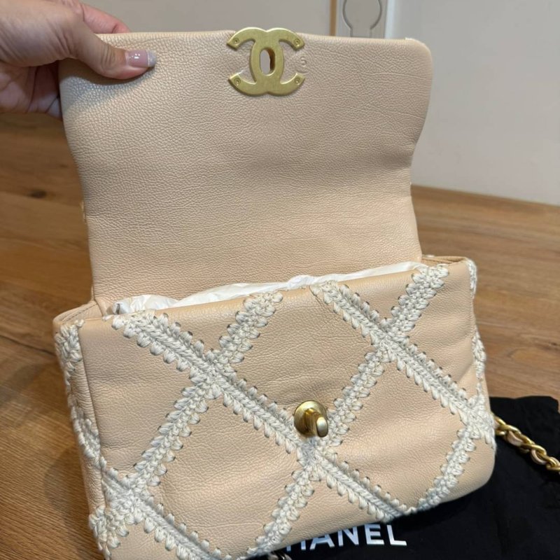 CHANEL 香奈兒 限量款 19 牛皮 粉色 鈎花縫線二 斜背包 肩背包 鍊條包 側背包 手提包-16